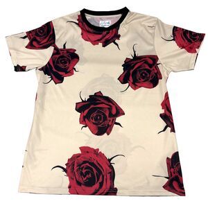 Fresh Prints of Bel-Air 90s Red Rose Theme Mens XL Cream T-shirt Short Sleeve